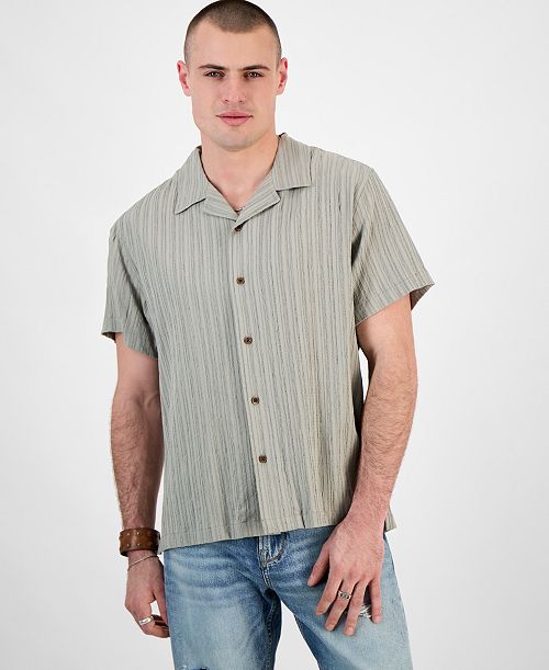 alfani GUESS Men's Schaffer Regular-Fit Textured Button-Down Resort Shirt Men's Fashion & Accessories