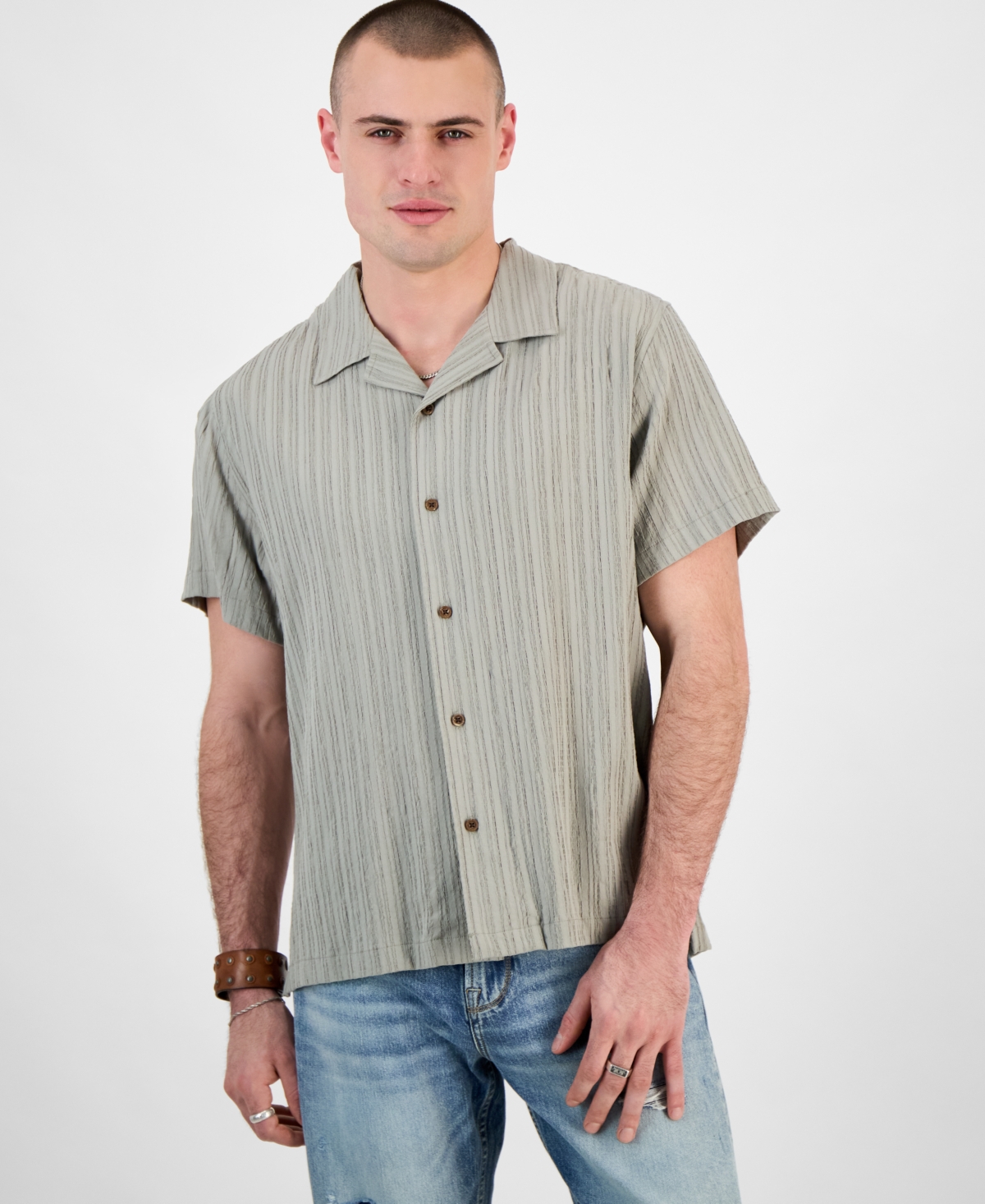 Men's Schaffer Regular-Fit Textured Button-Down Resort Shirt - Pearl White