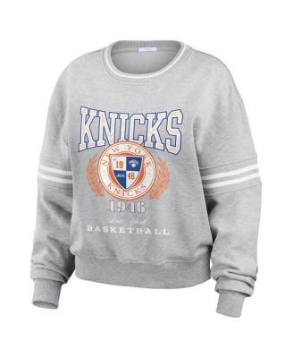 Women's Heather Gray New York Knicks French Terry Pullover Sweatshirt