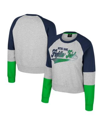 Colosseum - Women's Heather Gray Notre Dame Fighting Irish Katinka Rhinestone Scoop Neck Pullover Sweatshirt