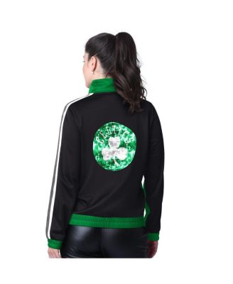Women's Kelly Green/Gray Boston Celtics Rebel Sequin Bling Full-Zip Track Jacket