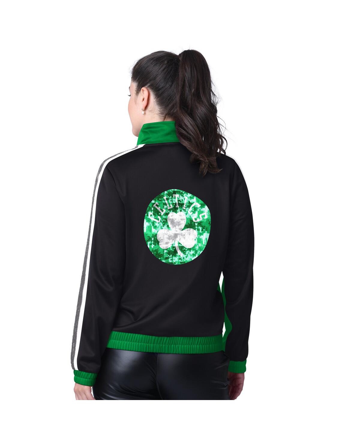 G-iii 4her By Carl Banks Women's Kelly Green/gray Boston Celtics Rebel Sequin Bling Full-zip Track Jacket In Kelly Green,gray