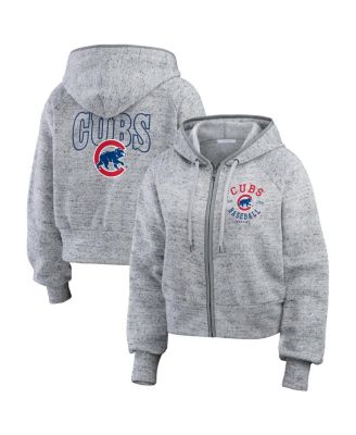 WEAR by Erin Andrews - Women's Heather Gray Chicago Cubs Speckled Fleece Cropped Full-Zip Hoodie