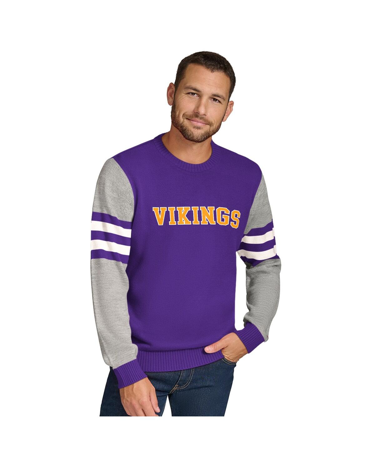 Men's Purple/Heather Gray Minnesota Vikings Acrylic Crewneck Pullover Sweatshirt - Purple, Heather Gray