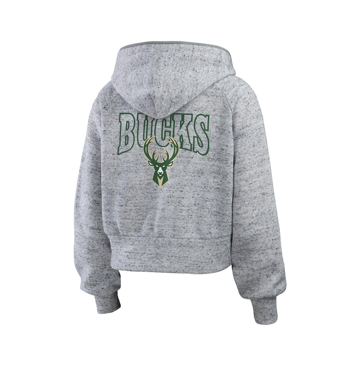 Женское худи WEAR by Erin Andrews Heather Gray Milwaukee Bucks Speckled Radiator Full-Zip — фото 3