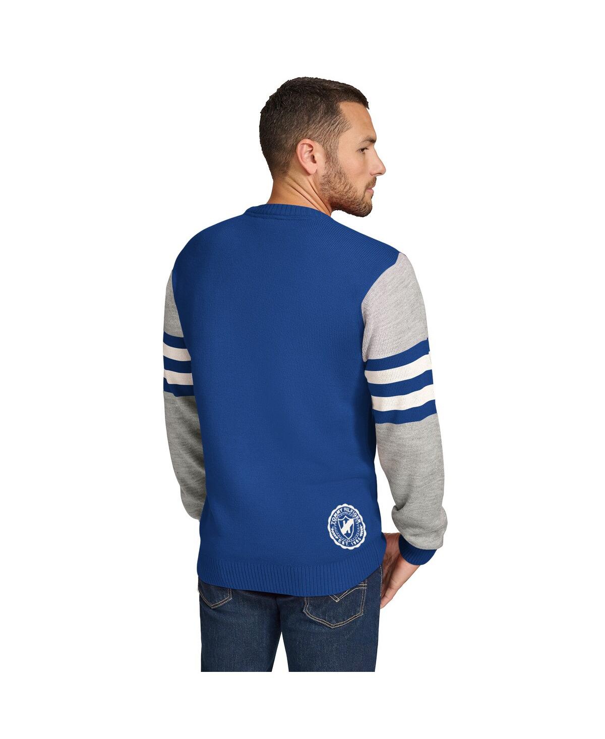 TOMMY HILFIGER MEN'S ROYAL/HEATHER GRAY LOS ANGELES RAMS ACRYLIC CREWNECK PULLOVER SWEATSHIRT 