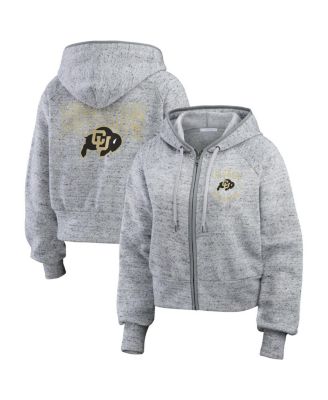 WEAR by Erin Andrews - Women's Heather Gray Colorado Buffaloes Wear Speckle Double-Hit Raglan Full-Zip Hoodie
