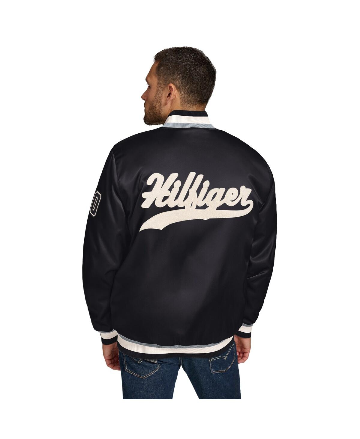 Shop Tommy Hilfiger Men's Black Las Vegas Raiders Dante Full-snap Satin Jacket In Black,silver