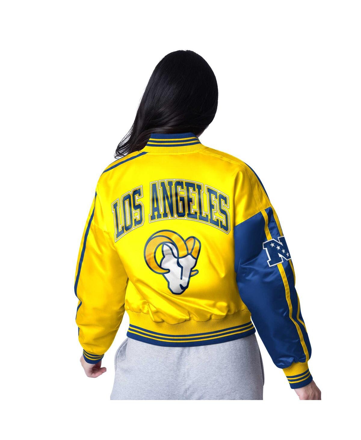 Shop Starter Women's Royal/gold Los Angeles Rams Zone Blitz Cropped Full-snap Satin Jacket In Royal,gold