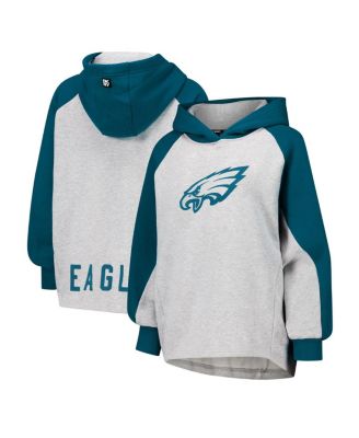 DKNY - Women's Gray/Midnight Green Philadelphia Eagles Joy Cropped Raglan Pullover Hoodie