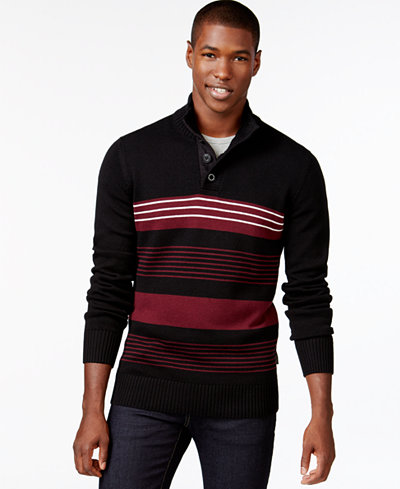 Sean John Striped Button-Neck Sweater, Only at Macy's
