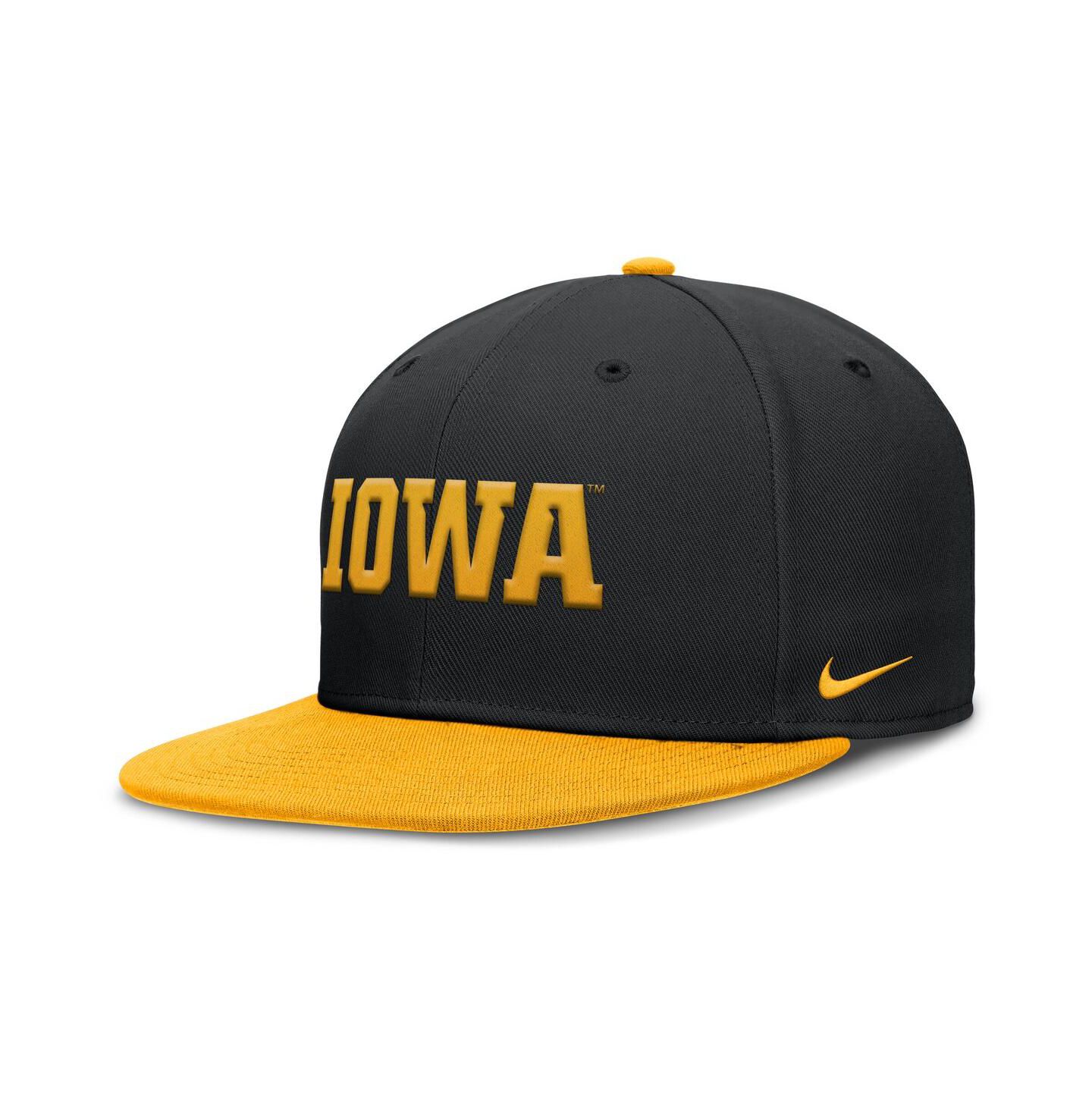 Мужская кепка Nike Black/Gold Iowa Hawkeyes Two-Tone Primetime Performance Fitted Hat — фото 1