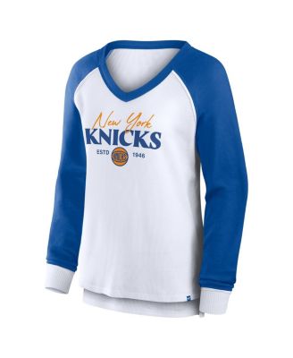 Women's White New York Knicks Open Lane Waffle Long Sleeve V-Neck T-Shirt