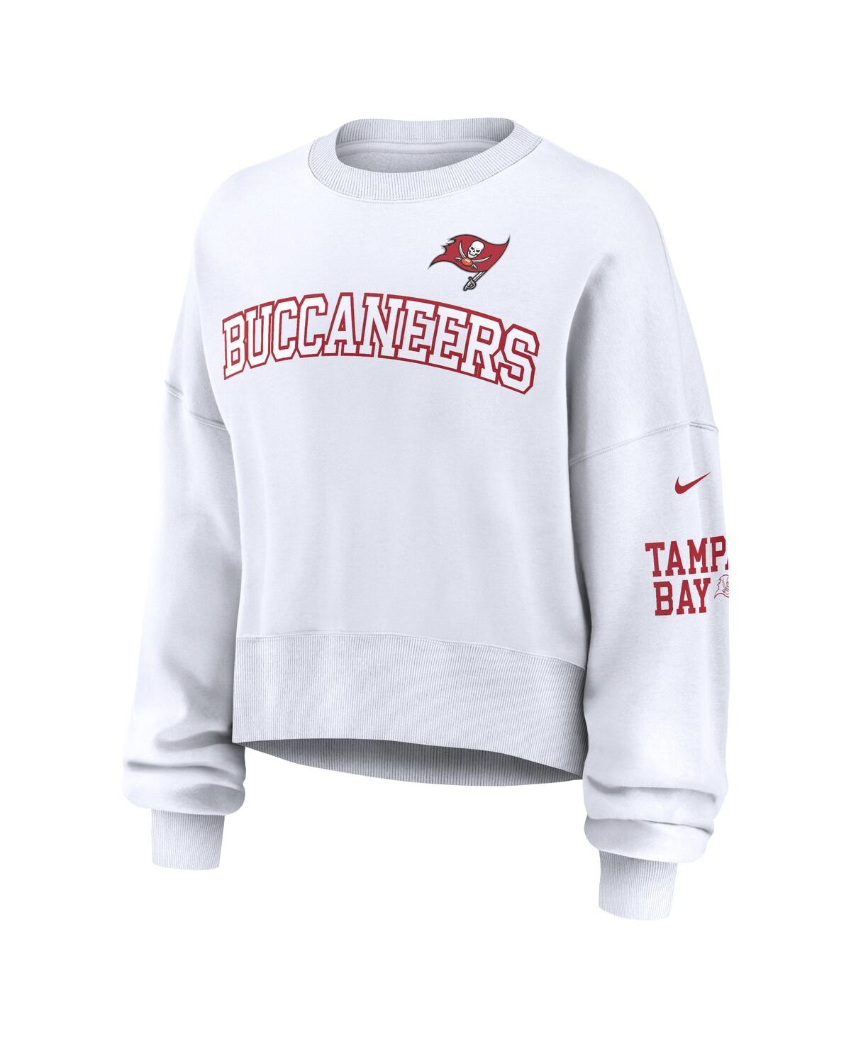Nike Women's White Tampa Bay Buccaneers Oversized Long Sleeve Cropped Sweatshirt In White