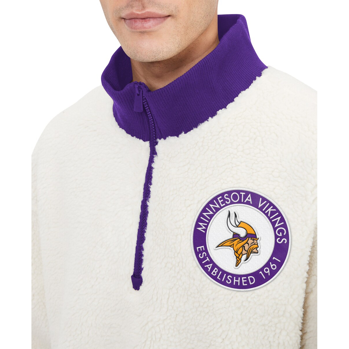 TOMMY HILFIGER MEN'S CREAM MINNESOTA VIKINGS JORDAN SHERPA QUARTER-ZIP SWEATSHIRT 