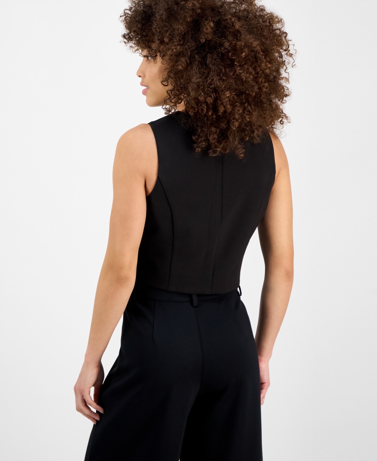Bar Iii Petite V-neck Button-front Cropped Vest, Exclusively At Macy's In Deep Black