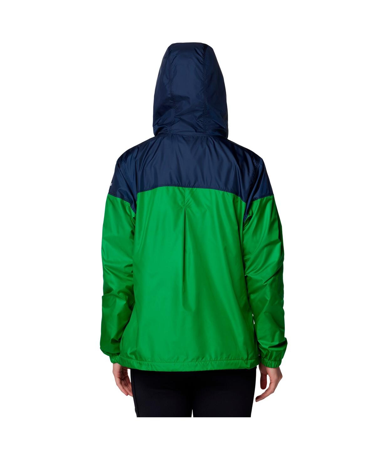 COLUMBIA WOMEN'S NAVY/GREEN NOTRE DAME FIGHTING IRISH FLASH FORWARD FULL-ZIP HOODIE WINDBREAKER JACKET 