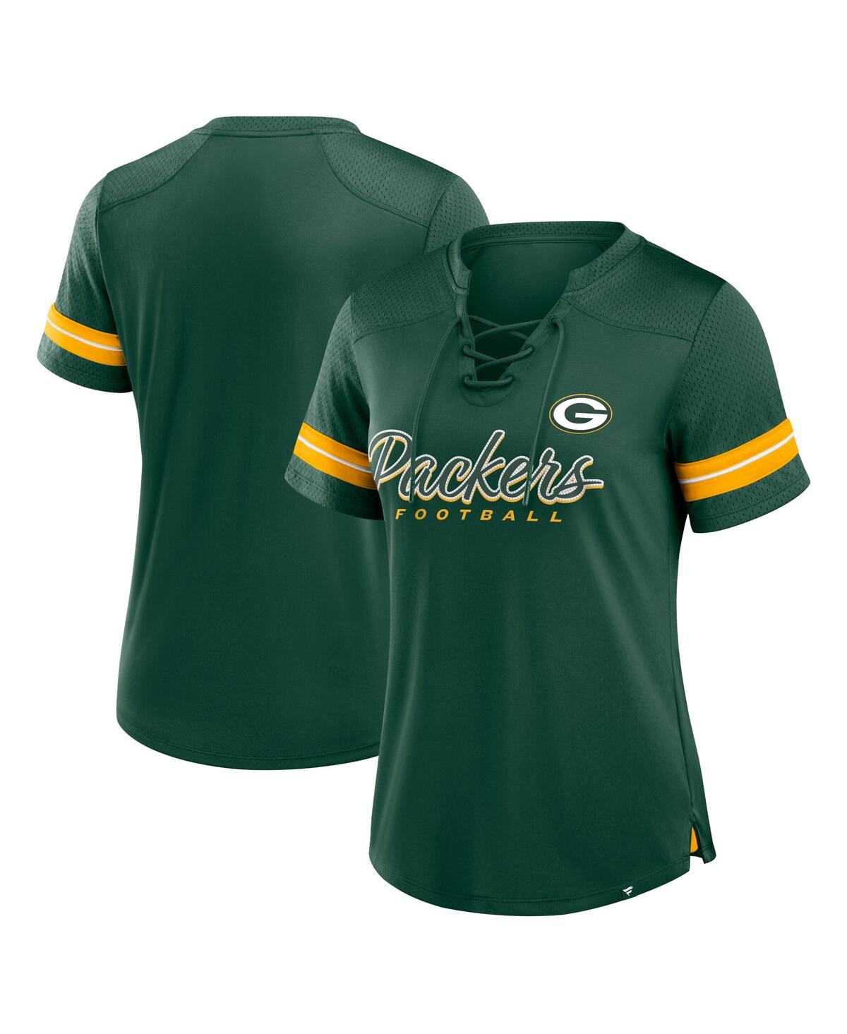 Fanatics Women's Green Green Bay Packers Play Script Lace-up T-shirt In Green