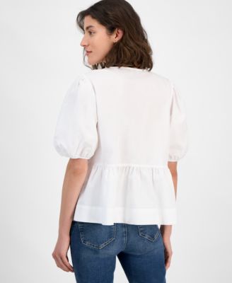 Nautica Women's Cotton Bow-Front Peplum Top