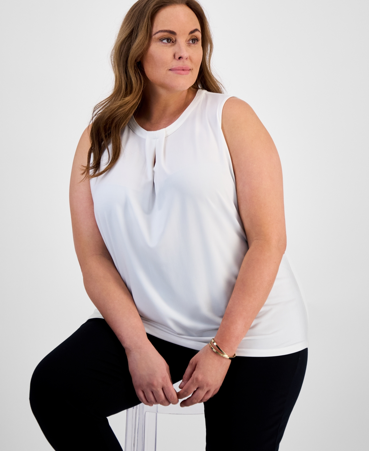 Kasper Plus Size Keyhole-neckline Sleeveless Top In Lily White
