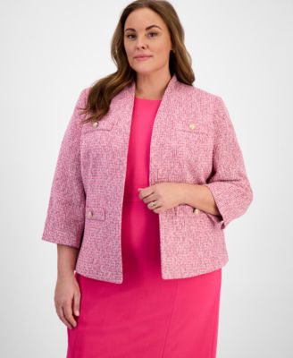Kasper - Plus Size 3/4-Sleeve Open-Front Blazer