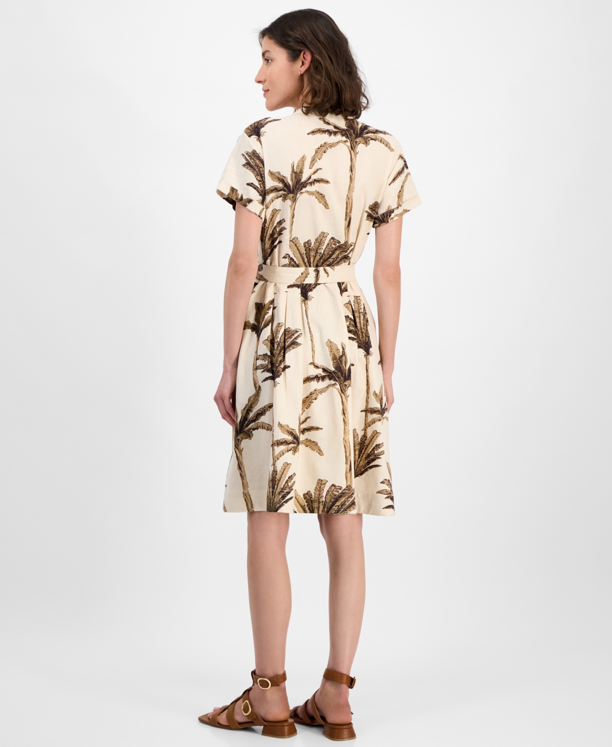 Nautica Jeans Women's Palm-print Short-sleeve Shirtdress In Parchment Multi