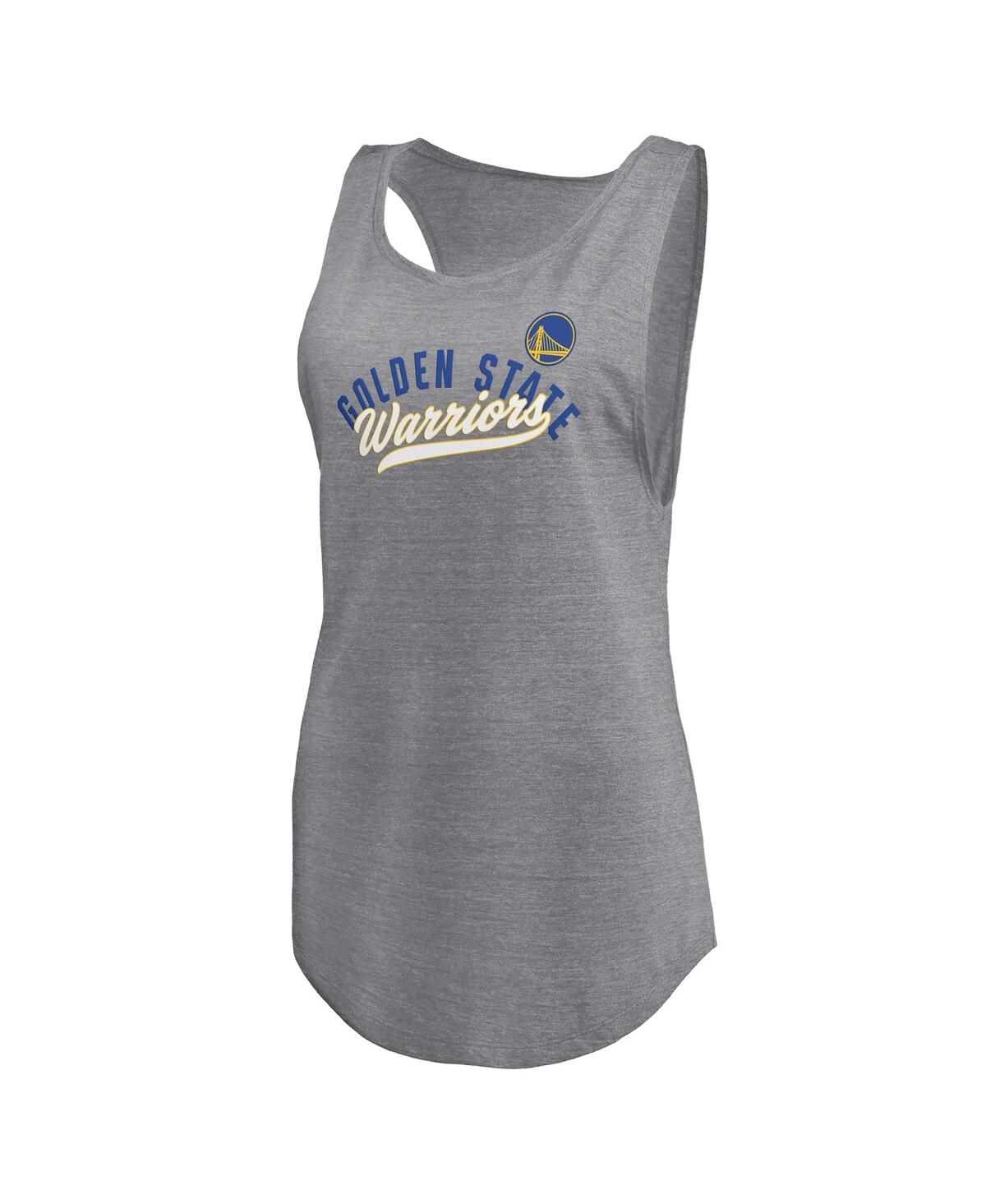 Fanatics Women's Heathered Gray Golden State Warriors Quality Time Open Scoop Neck Tri-blend Tank Top In Heather Gray