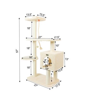 Armarkat Faux Fur Covered Real Wood Cat Scratch Furniture, 57inch Height Beige Kitty Playing Centre A5708