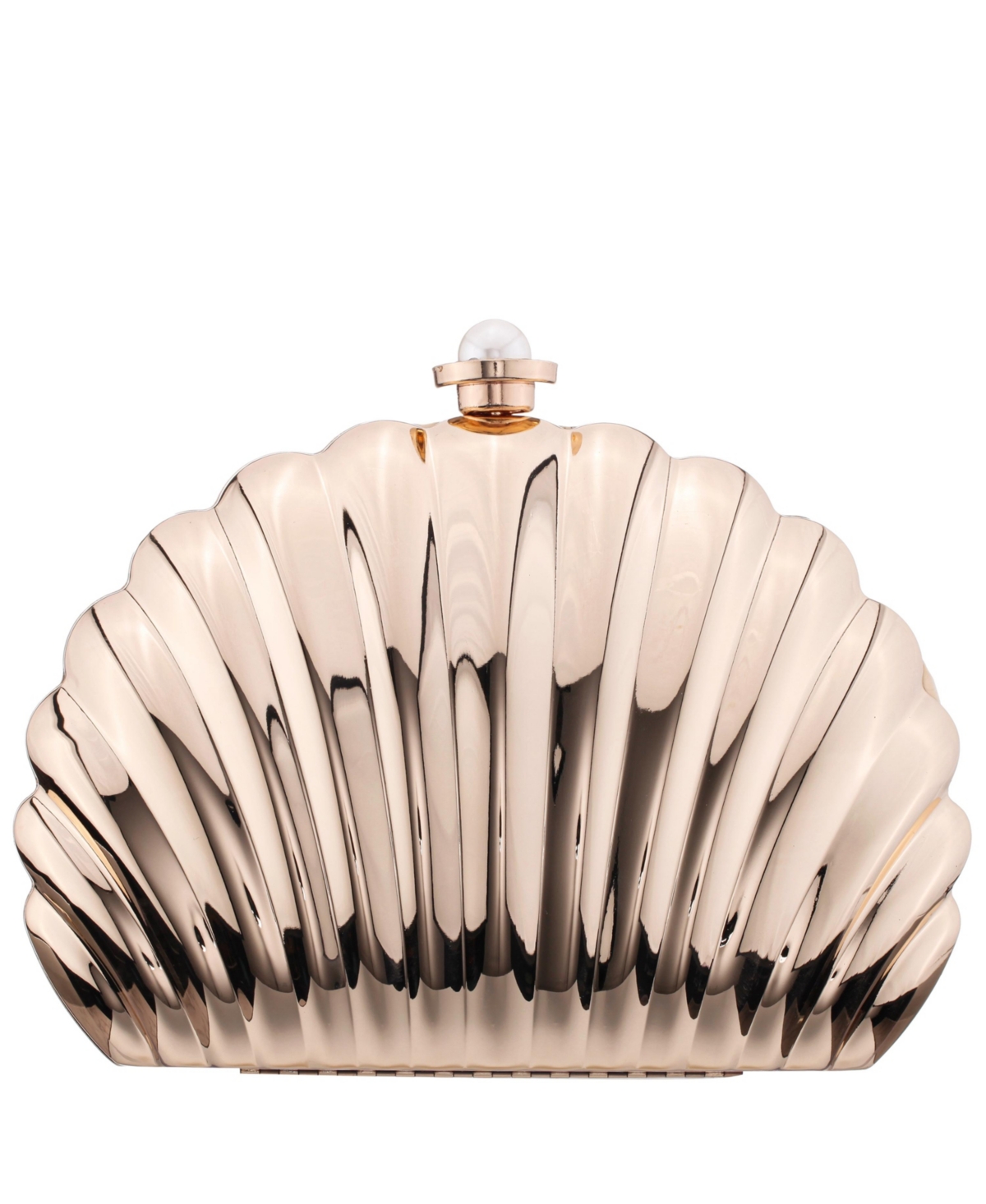 Seashell Metal Minaudiere Clutch - Rose Gold