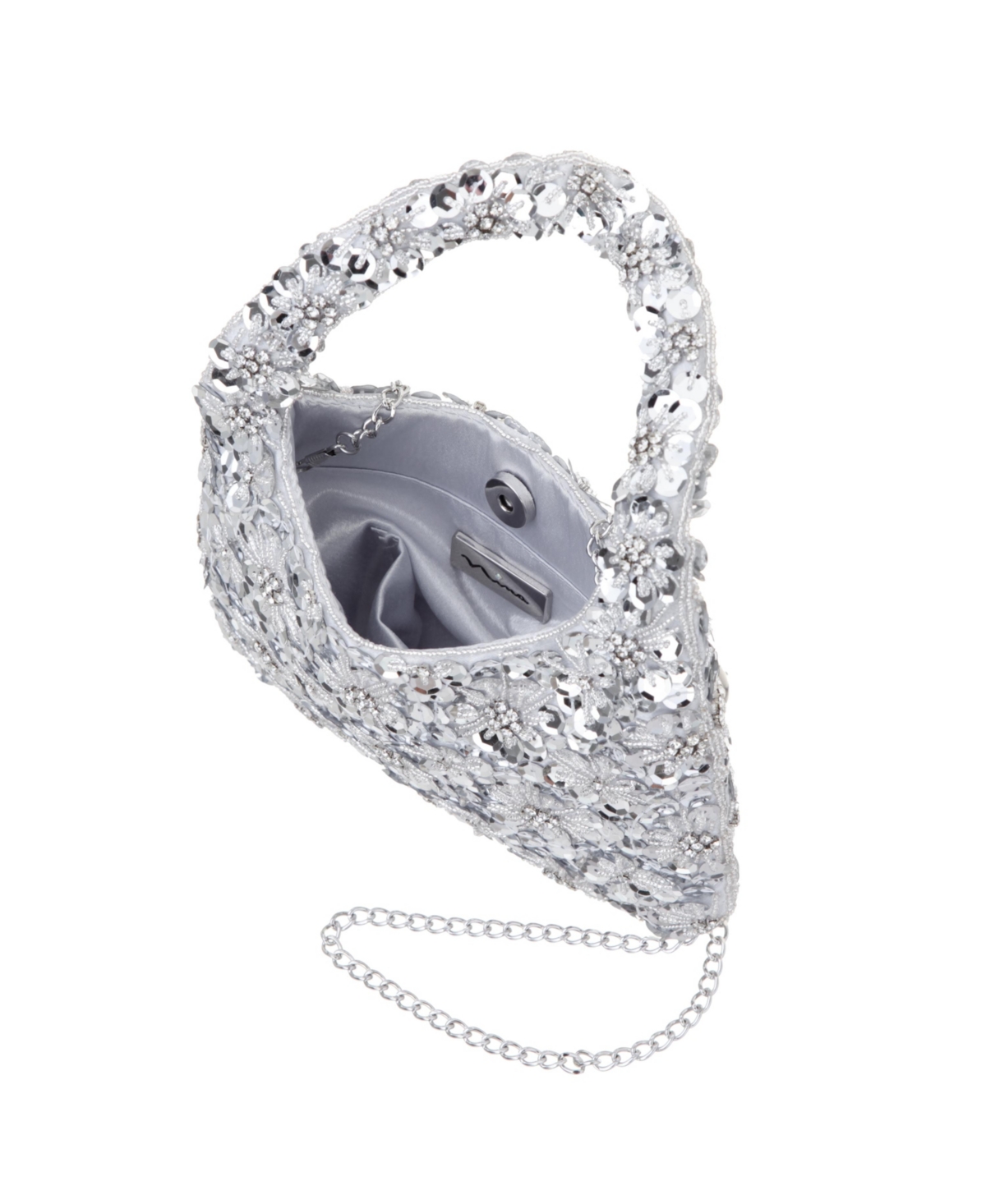 Shop Nina Floral Patterned Sequin Hobo Bag In Silver