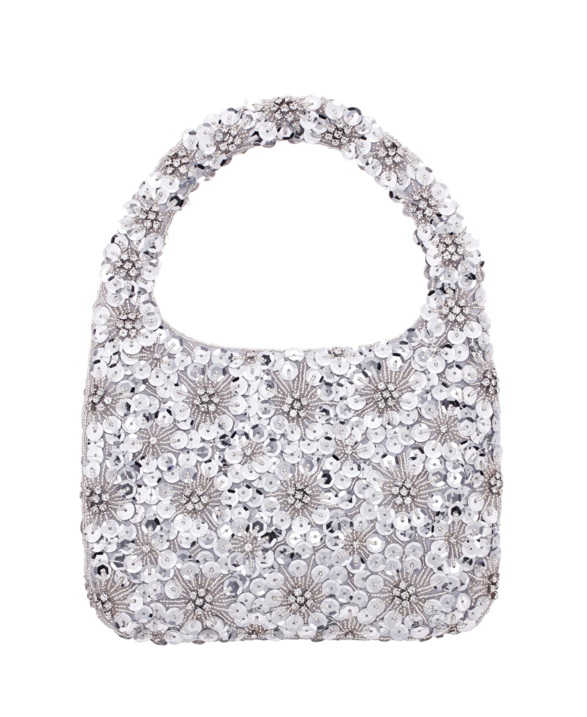 Shop Nina Floral Patterned Sequin Hobo Bag In Silver