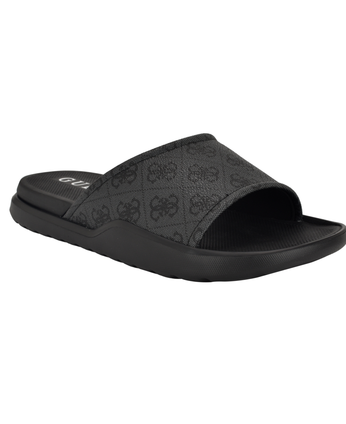 Guess Men's Magaria Branded Elevated Pool Slides In Dark Gray Logo Multi