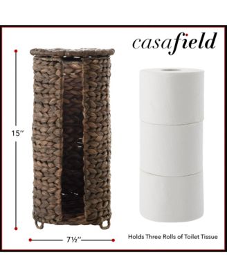 Toilet Paper Roll Holder with Lid - Espresso, Fits 3 Rolls, Free Standing Water Hyacinth Bath Tissue Storage Organizer for Bathroom