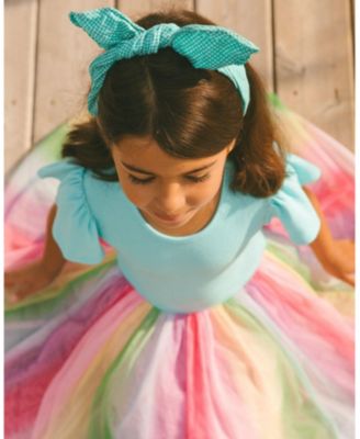 Big Girls Bi-Material Dress With Printed Mesh Skirt Multicolored