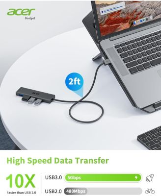 USB Hub 4 Ports, Multiple USB 3.0 Hub, USB A Splitter for Laptop with USB C Power Port, USB Extender for A Port Laptop, Windows, Linux, acer PC and More (2ft)