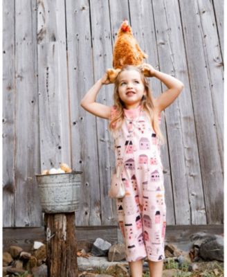 Toddler Girls Printed French Terry Overalls Pink And Coral Houses - Toddler|Child