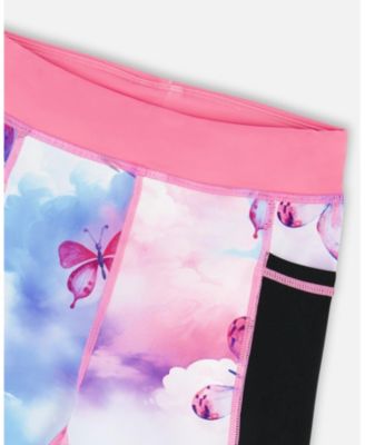 Girls Printed Athletic Leggings Pink, Blue And Butterflies
