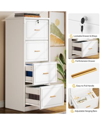 4-Drawer File Cabinet, Vertical Filing Cabinet with Lock, Wood Storage Cabinet for Home Office,Locable File Cabinet for A4/F4/Letter/Legal Size Files