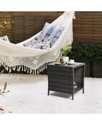 Outdoor Patio Wicker Side Table Stylish and Durable Table for Garden, Deck, or Patio Use