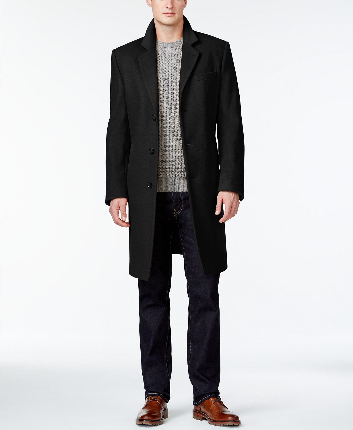 Michael Kors Mens Madison Wool Blend Modern-Fit Overcoat