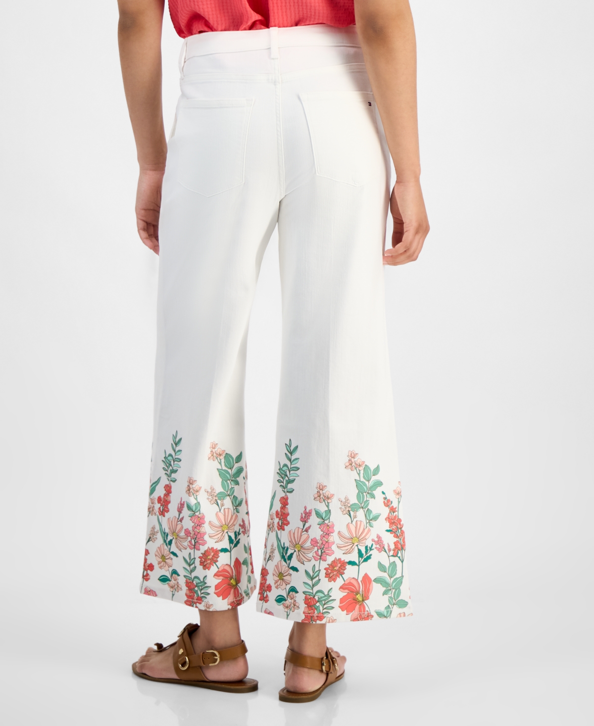 Tommy Hilfiger Women's Floral-hem Cropped Jeans In Bright White