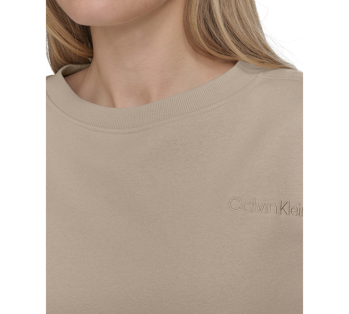 Calvin Klein Women's Logo Fleece Bubble Hem Top In Porcini