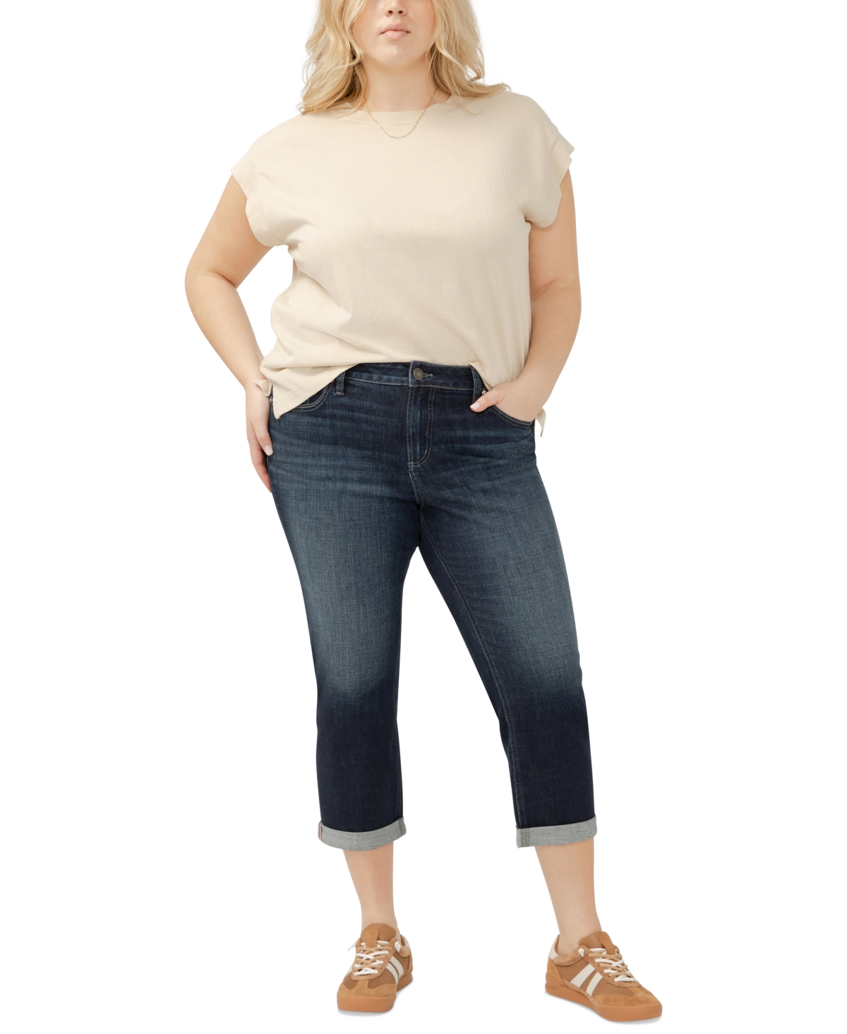 Silver Jeans Co. Plus Size Elyse Rolled-cuff Cropped Denim Jeans In Indigo