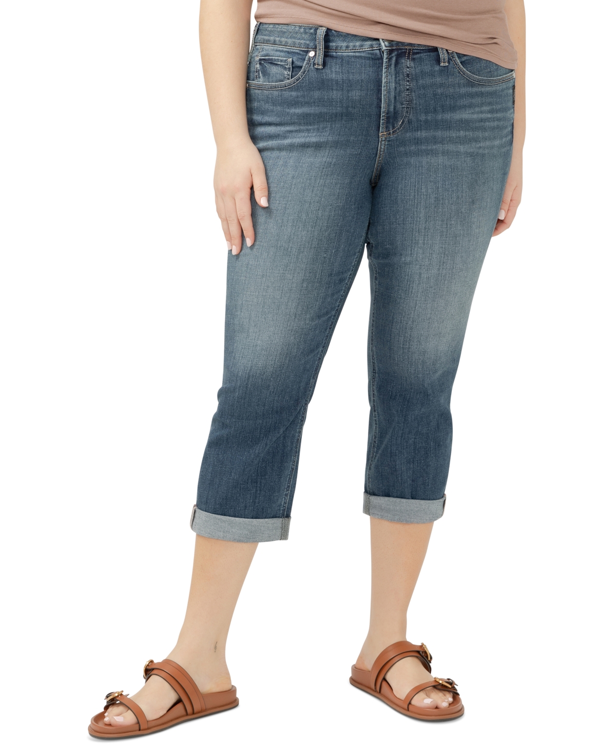 SILVER JEANS CO. PLUS SIZE SUKI CURVY-FIT CROPPED DENIM JEANS 