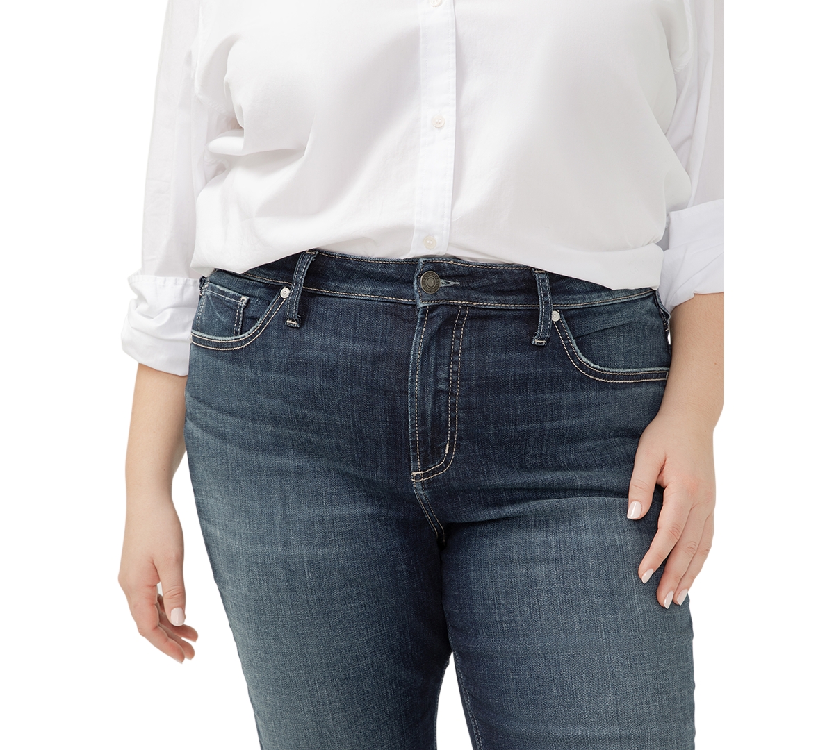 SILVER JEANS CO. PLUS SIZE AVERY CUFFED DENIM JEANS 