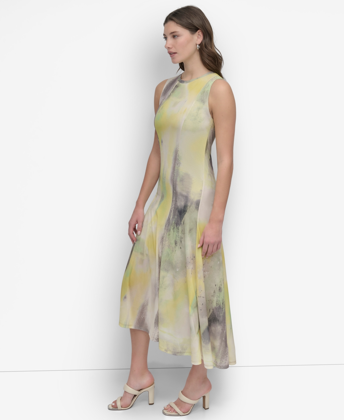Dkny Women's Sleeveless Printed Jersey Dress In Watercolor Hues