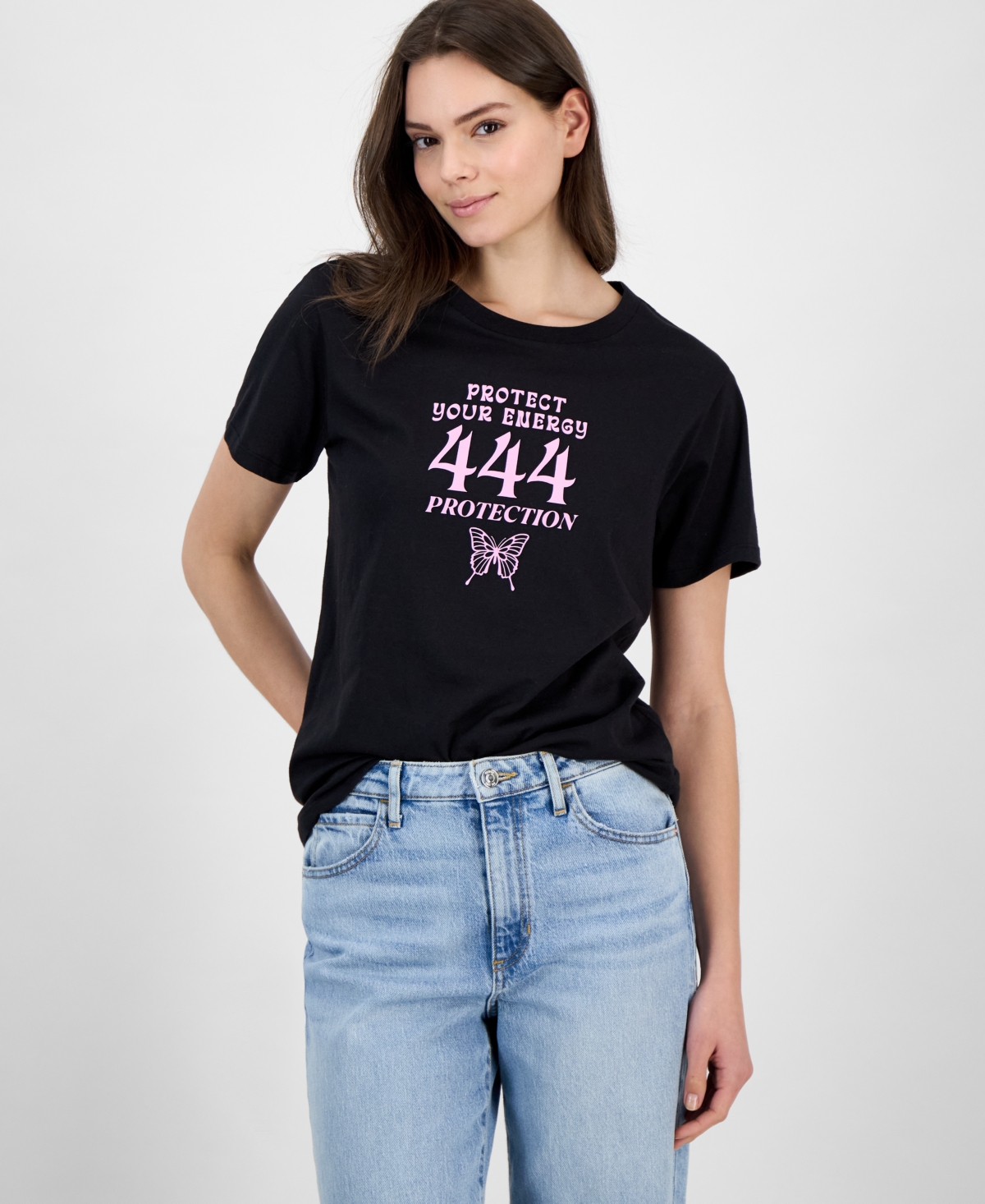Juniors' Angel Numbers Graphic Print T-Shirt - Black