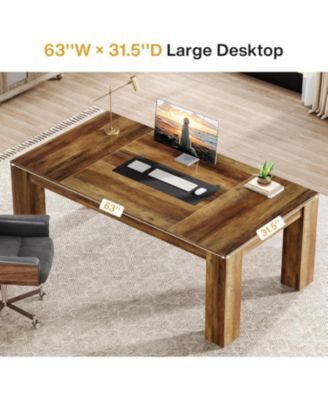 63-Inch Executive Desk, Large Office Computer Desk, Simple Workstation Writing Table Study Table for Home Office, Rustic Brown