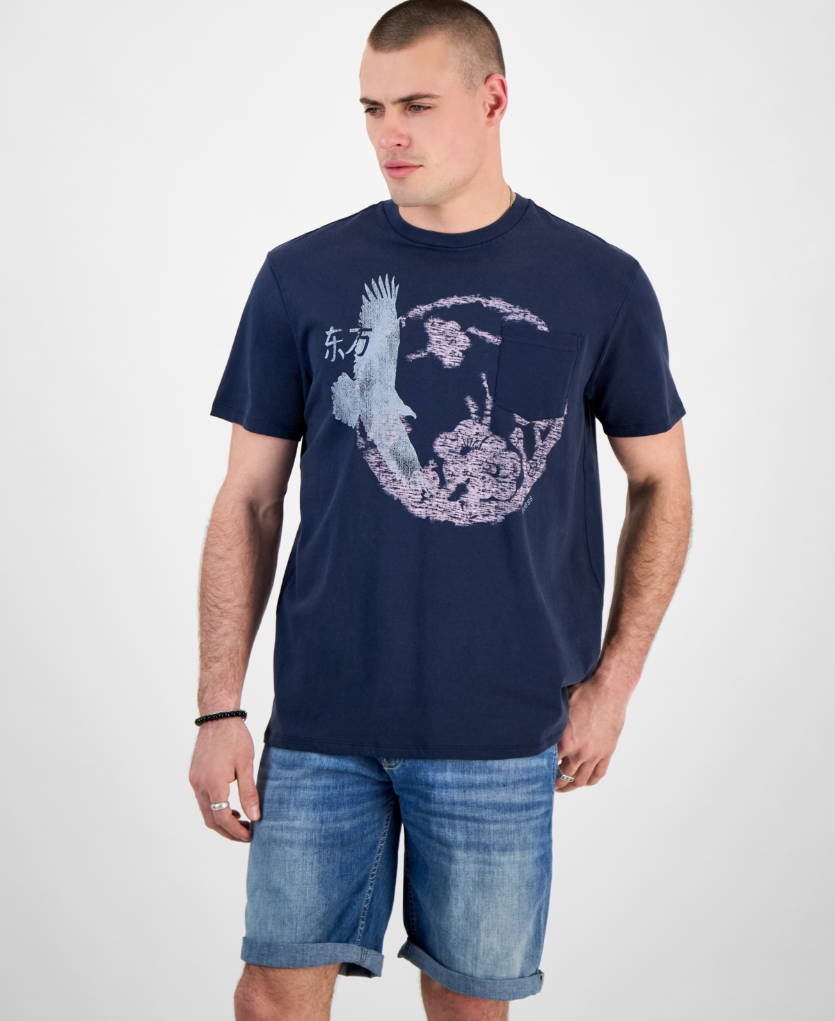 Men's Cherry Blossom Eagle Regular-Fit Graphic T-Shirt - Smart Blue Multi