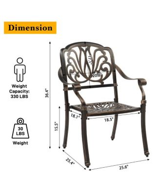 Set of 2 Cast Aluminum Patio Dining Chairs, Stackable Outdoor Bistro Chairs with Armrests for Balcony Backyard Garden Deck